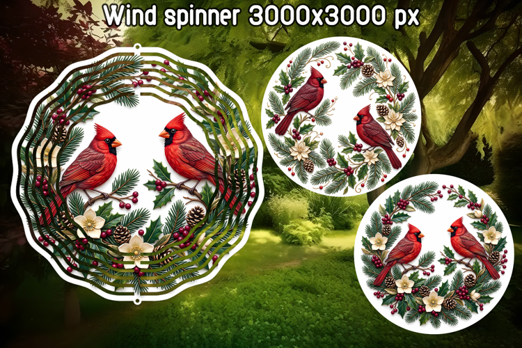 Cardinal Christmas Wind Spinner PNG Sublimation