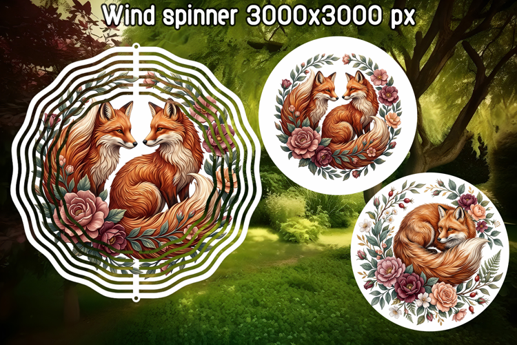 Floral Fox Wind Spinner PNG Sublimation