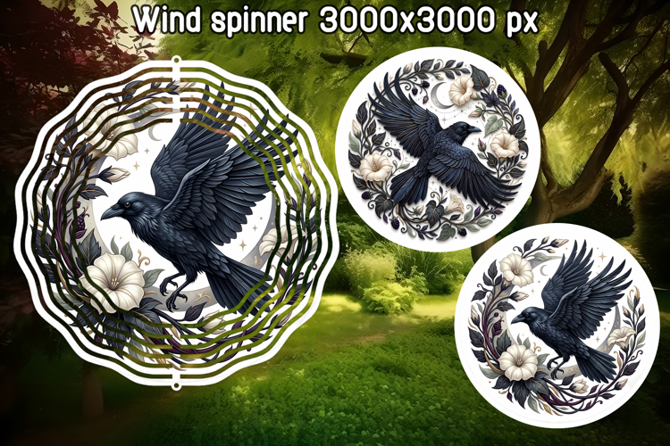 Raven Floral Wind Spinner PNG Sublimation