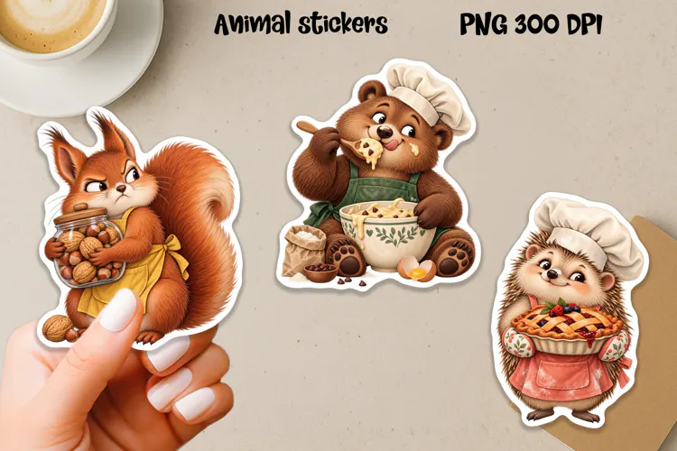 Cute Cooking Animal Stickers PNG Printable