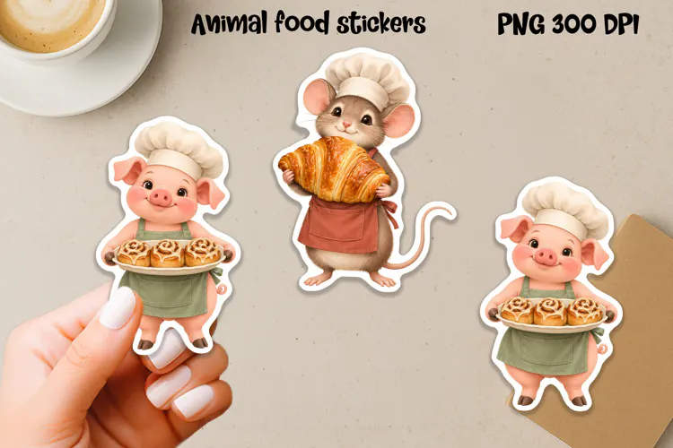 Cute kitchen animal food sticker printable