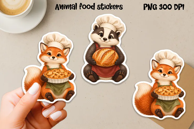 Cute kitchen animal food sticker printable PNG