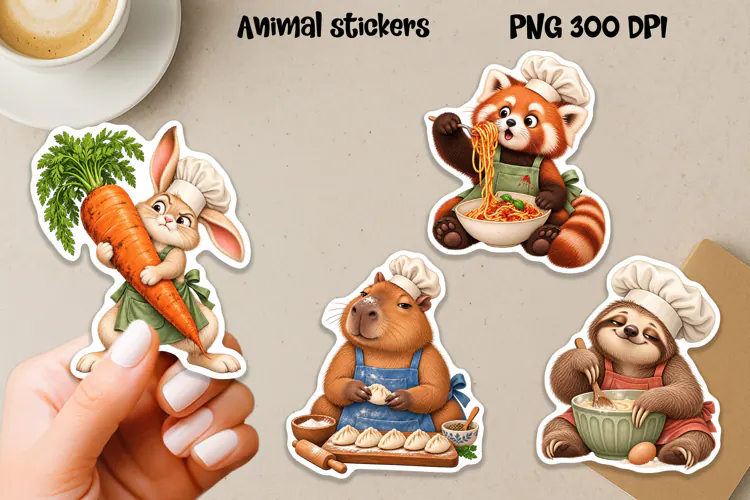 Funny Animal Chef Stickers PNG Printable