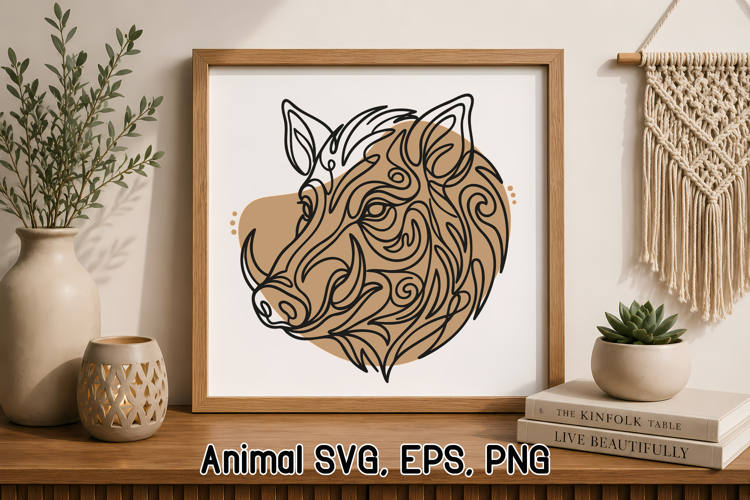 Flow Line Animal SVG Design | Wild Boar Head SVG