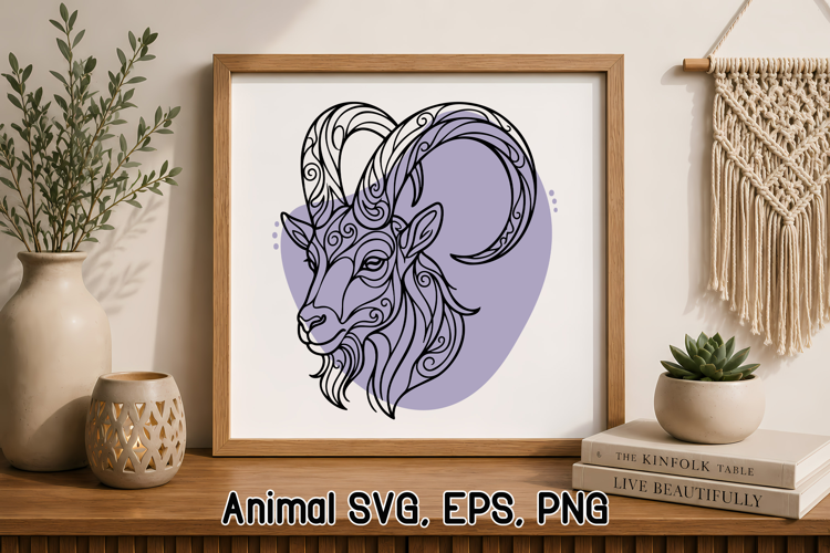 Flow Line Animal SVG Design | Majestic mountain goat head