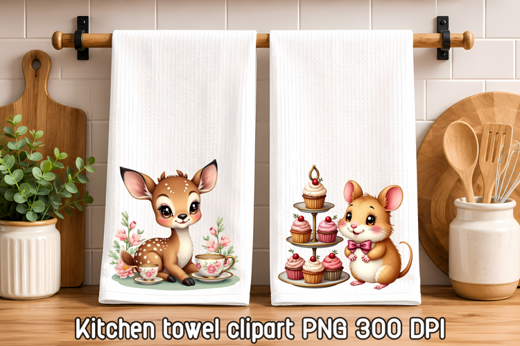 Cute Deer Mouse Tea Party Clipart PNG