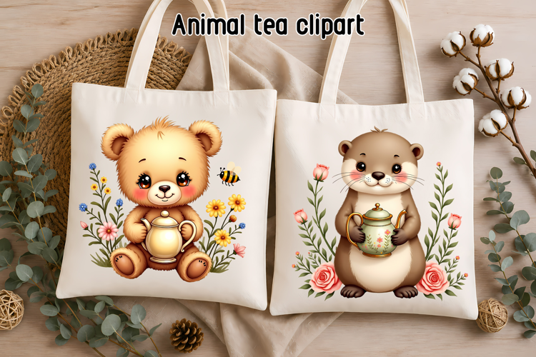 Cute Bear Otter Tea Party Clipart PNG