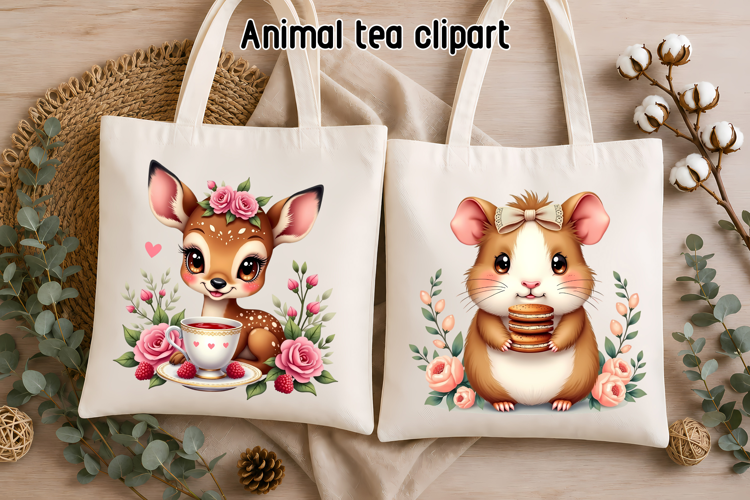 Cute Deer Hamster Tea Party Clipart PNG