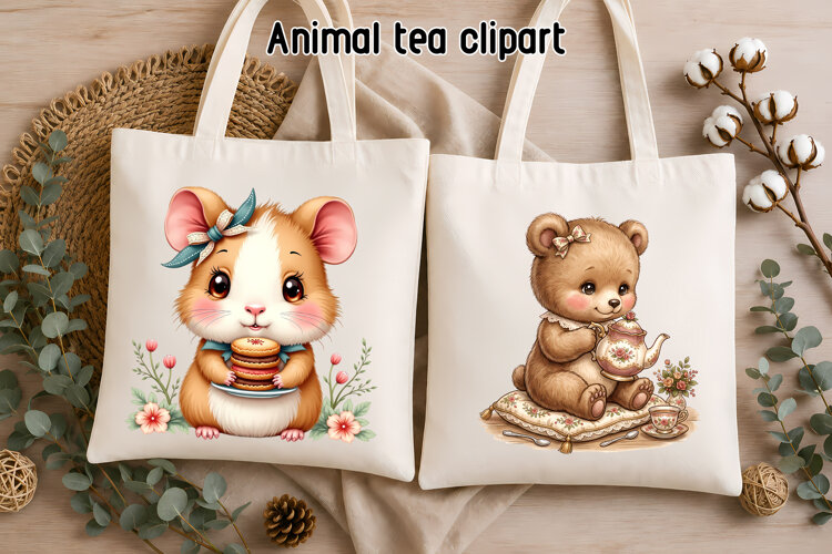 Cute Hamster Teddy Bear Tea Party Clipart PNG example image 1