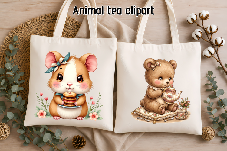Cute Hamster Teddy Bear Tea Party Clipart PNG