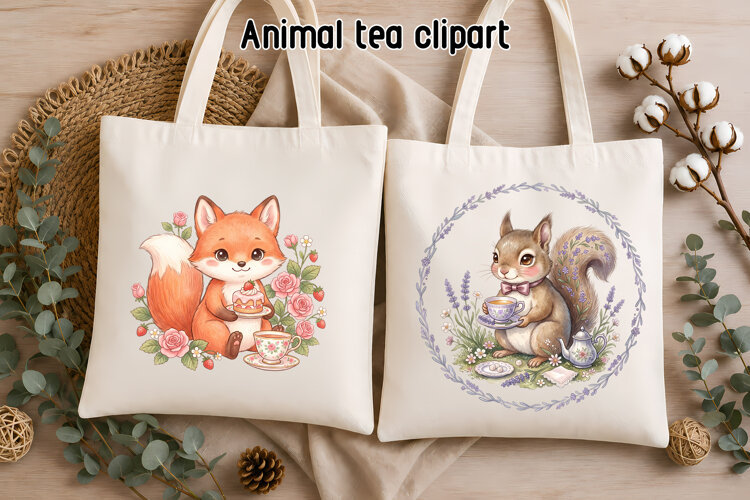 Cute Fox Squirrel Tea Party Clipart PNG example image 1