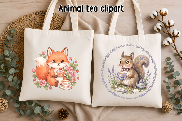 Cute Fox Squirrel Tea Party Clipart PNG