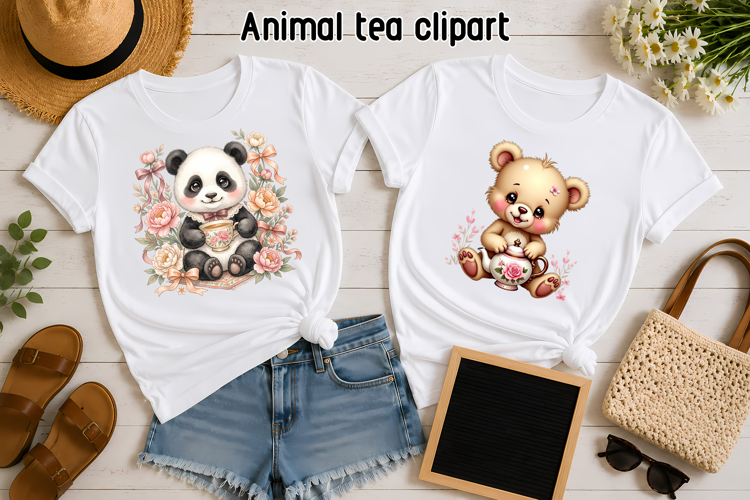 Cute Panda Teddy Bear Tea Party Clipart PNG
