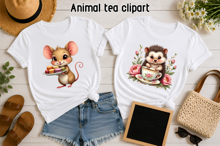 Cute Mouse Hedgehog Tea Party Clipart PNG