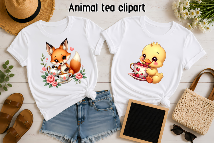 Cute Fox Duck Tea Party Clipart PNG