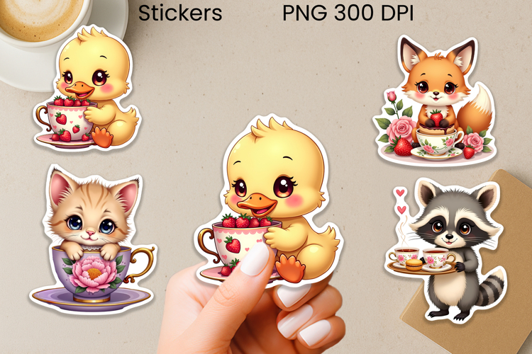 Tea Time Friends Stickers Printable | Cute Animal Sticker