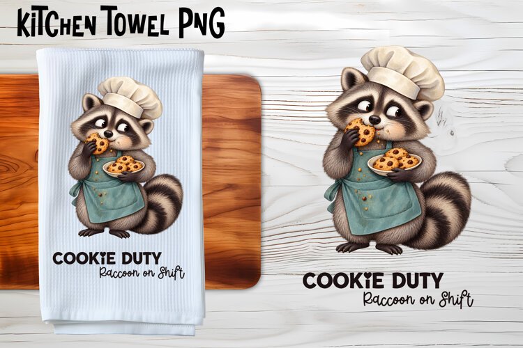 Funny Raccoon Kitchen Towel PNG Design example image 1