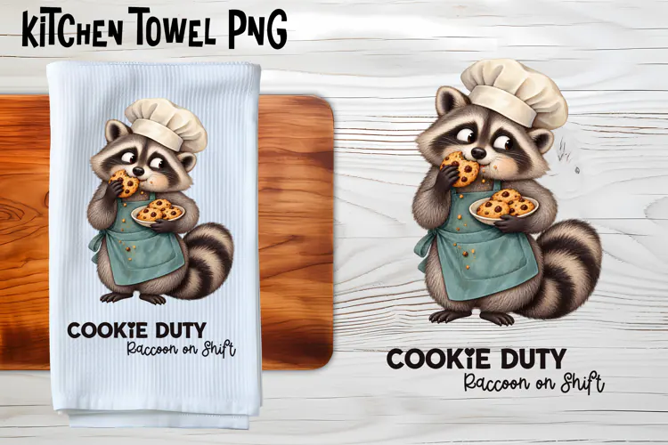 Funny Raccoon Kitchen Towel PNG Design