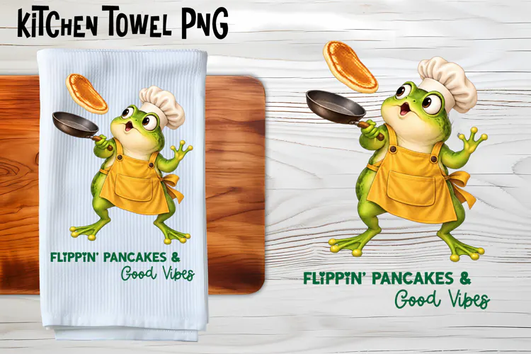 Funny Frog Pancake Kitchen Towel PNG Design