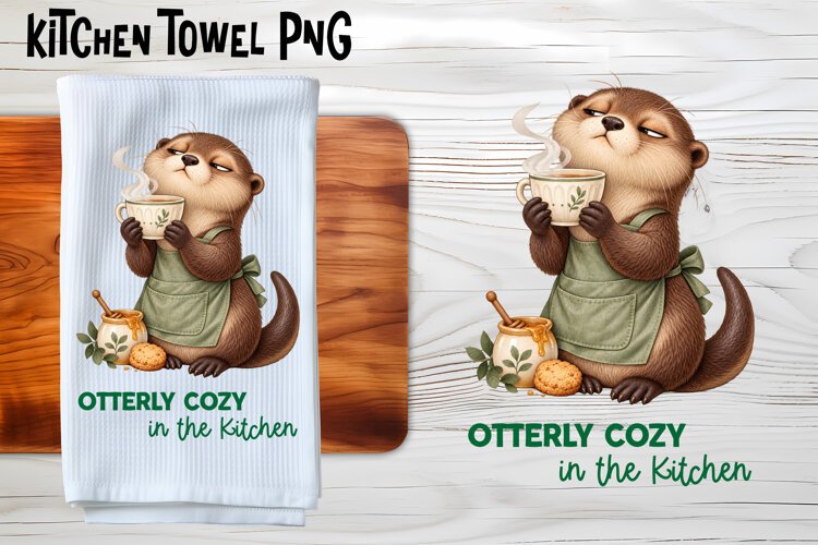 Otterly Cozy Kitchen Towel Sublimation PNG example image 1