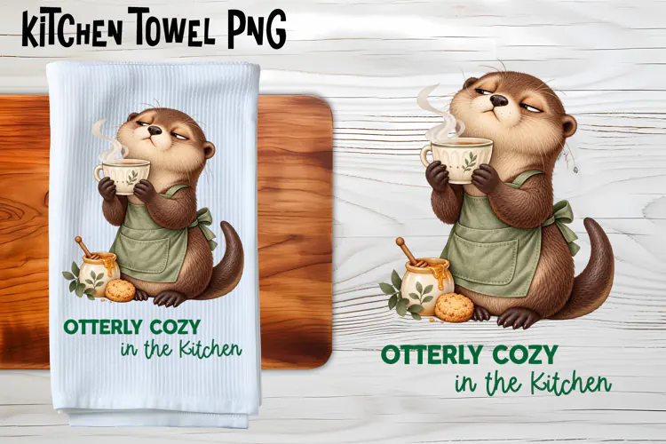 Otterly Cozy Kitchen Towel Sublimation PNG