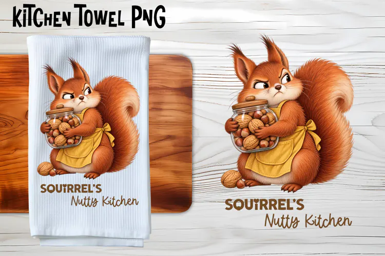 Squirrel Nutty Kitchen Towel Sublimation PNG