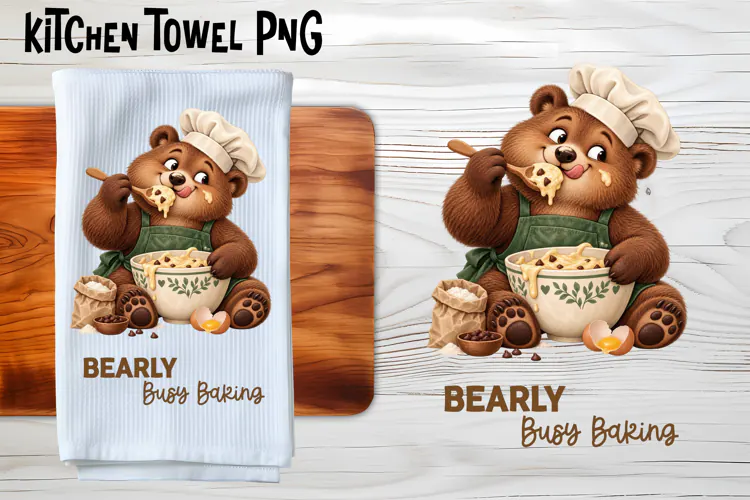 Bearly Busy Baking Kitchen Towel PNG