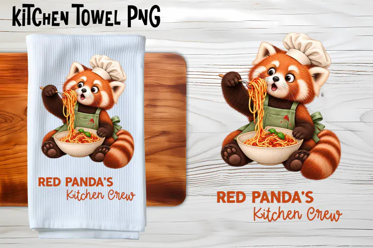 Red Panda Kitchen Crew Towel Sublimation PNG