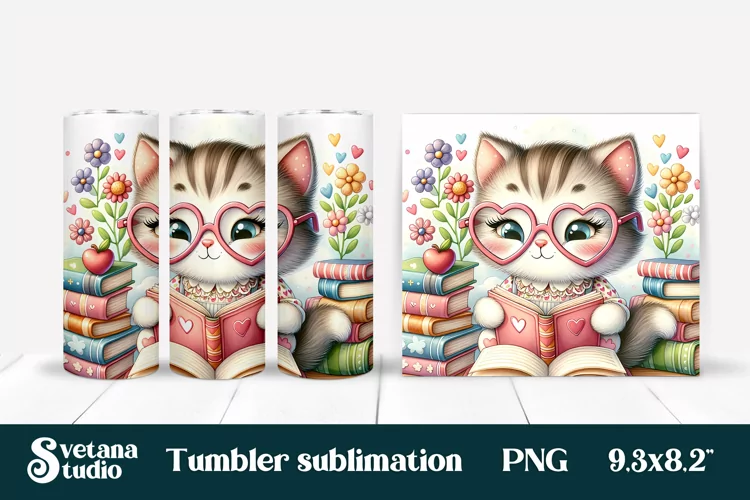 Cute cat books tumbler sublimation | Cat tumbler
