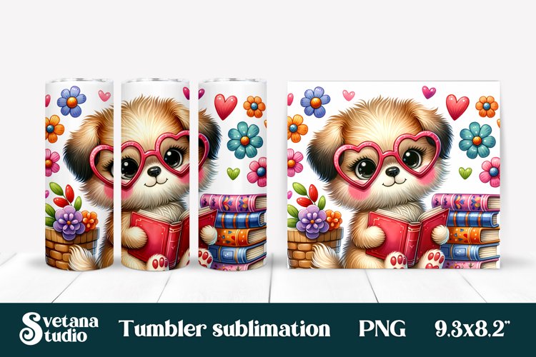 Cute dog books tumbler sublimation example image 1