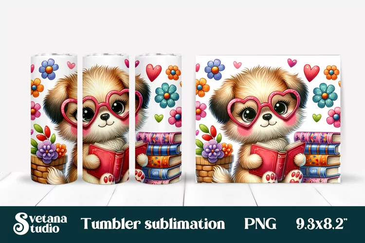 Cute dog books tumbler sublimation