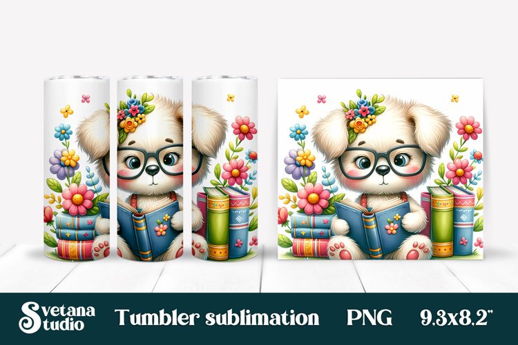 Cute dog books tumbler wrap example image 1