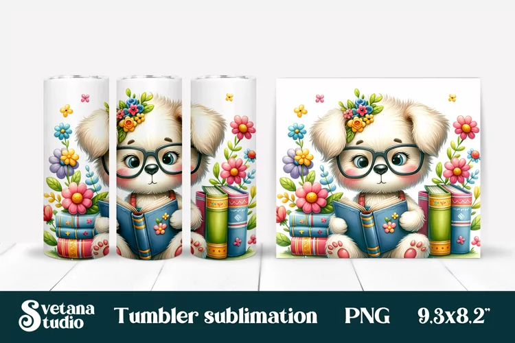 Cute dog books tumbler wrap