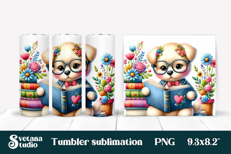 Cute dog books tumbler wrap design example image 1