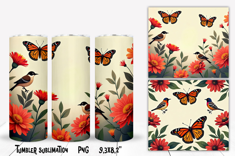 Butterfly tumbler sublimation | Flower tumbler wrap design