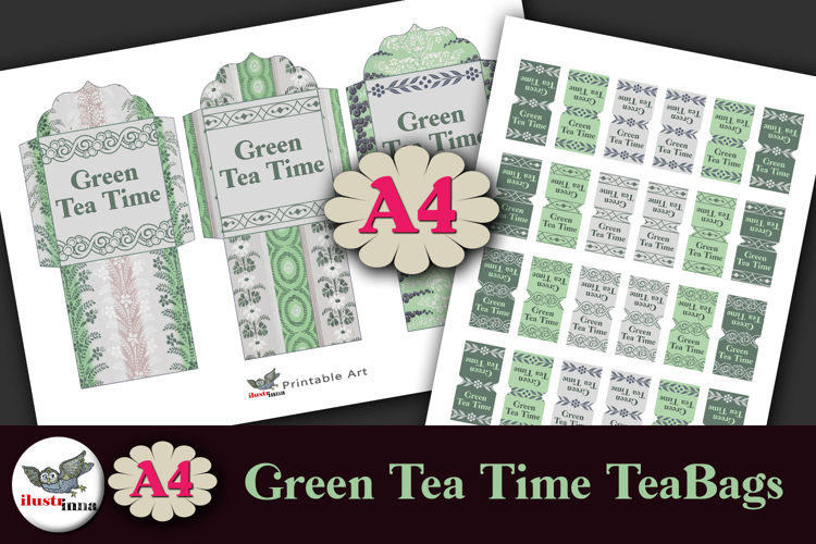 Green Tea Time Tea Bag Holders Printable A4