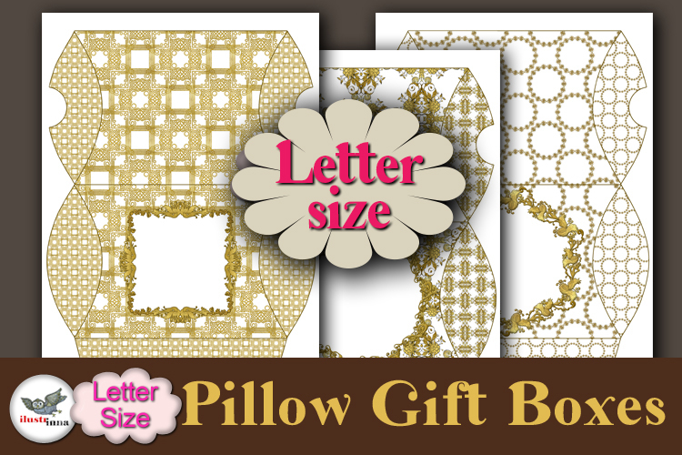 Gold Ornate Pillow Box Template Kit Letter Printable