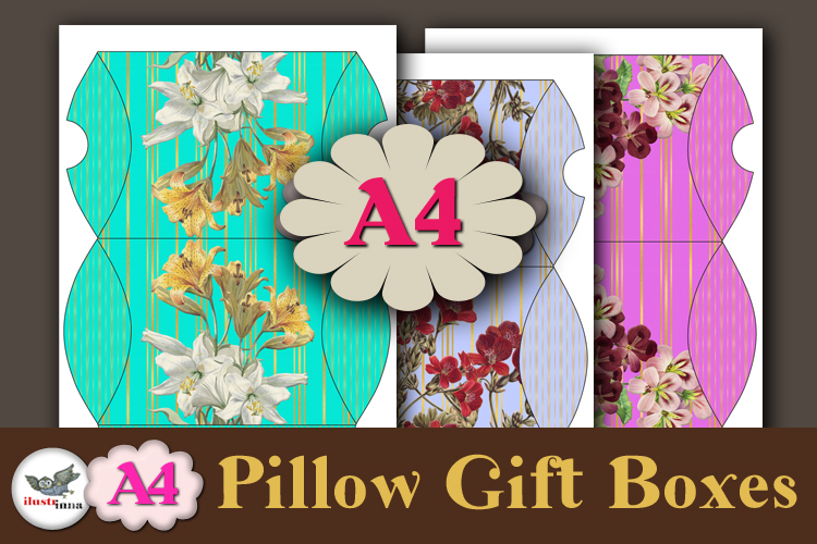 Floral Gold Stripe Pillow Box Template Kit Vol.2 A4