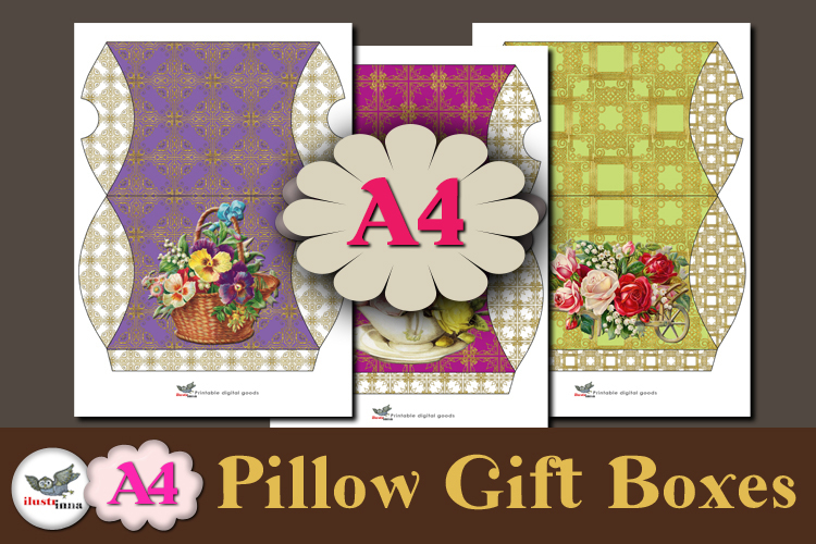 Floral Pillow Gift Box Printable A4 Template Set