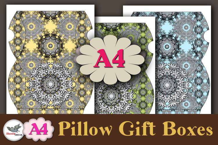 Silver Mandala Pillow Box Template Kit A4 Printable