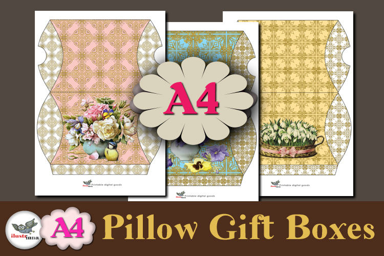 Floral Pillow Gift Box Printable A4 Template Vol 2