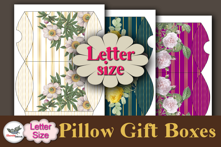 Floral Gold Stripe Pillow Box Template Kit Letter