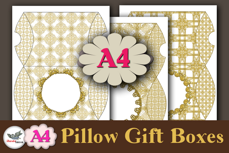Gold Ornate Pillow Box Template Kit Vol.2 A4 Printable
