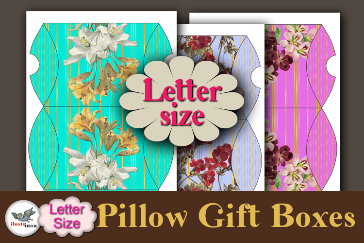 Floral Gold Stripe Pillow Box Template Kit Vol.2 Letter