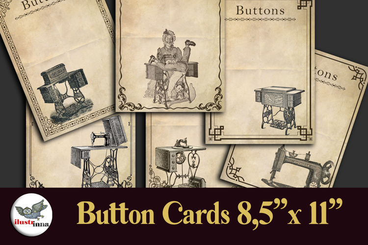Vintage Button Cards Printable 8.5x11 Sewing Set