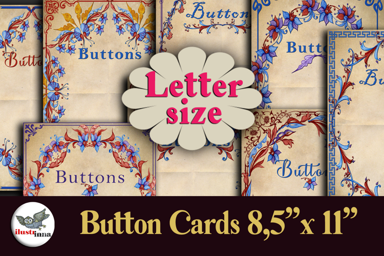 Vintage Floral Button Cards Printable Kit Letter