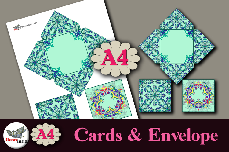 Ornamental Square Cards & Envelope Printable Kit A4