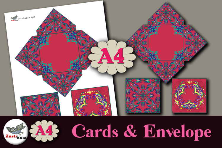 Colorful Square Cards & Envelope Printable Kit A4