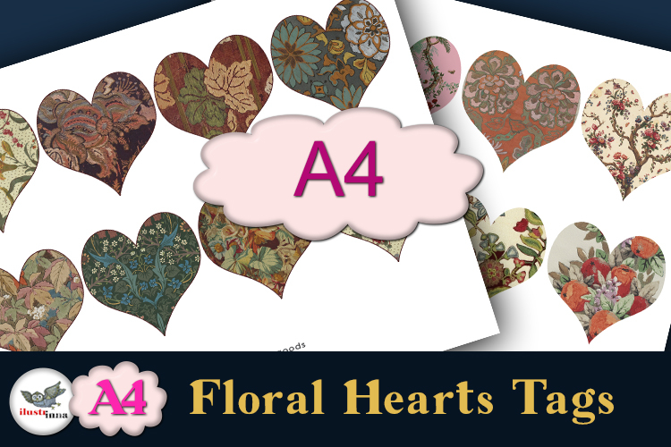 Vintage Floral Heart Tags Printable A4 Set