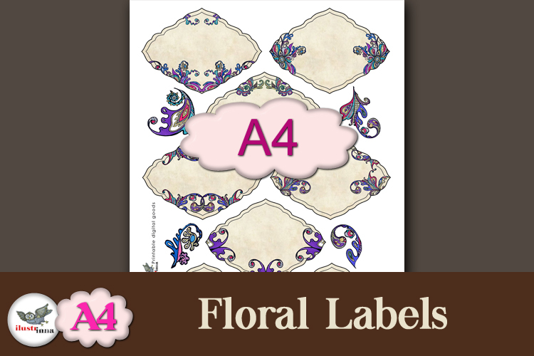 Vintage Floral Labels A4 Printable JPG PDF
